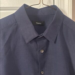 Theory Navy Micro-Print Button Down Shirt Men’s Medium 100% Cotton